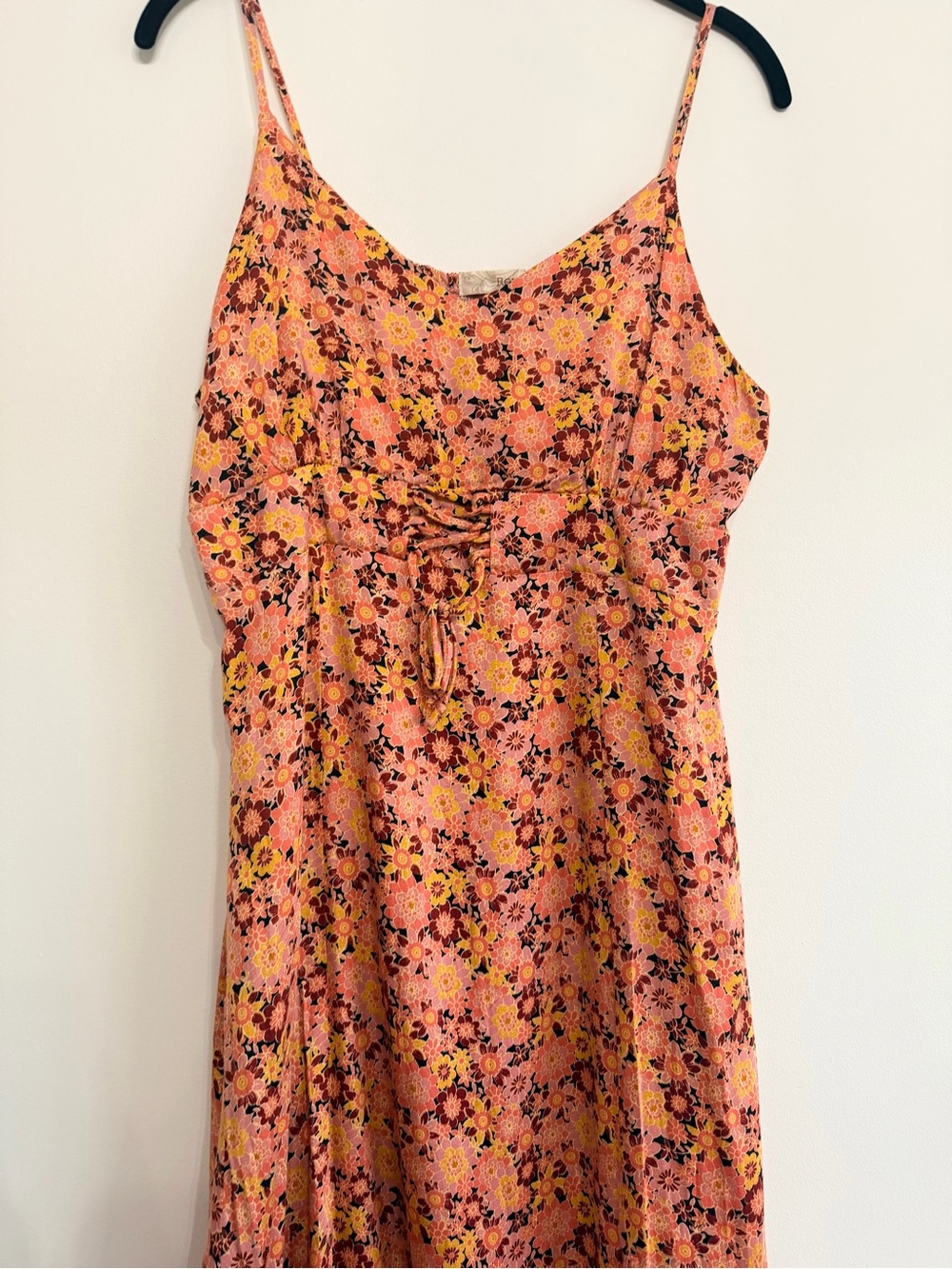 Pink Floral Boho Tie Front Slit Maxi Dress L - Picture 4 of 11